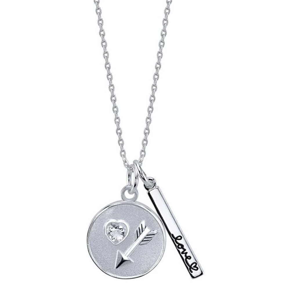 Unwritten Silver Plated Trust Your Heart Enamel Arrow Crystal Heart Bar Necklace
